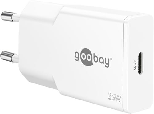 goobay Chargeur USB C Slim 25W Blanc - Adaptateur avec Technologie GaN, Power Delivery, Chargeur Compact pour Smartphone, Tablette, smartwatch, Compatible avec Apple, Samsung