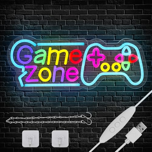 Neon Gaming LED Néon Signe Deco Chambre Ado Garcon Alimentation USB Neon Personnalisable Enseigne Lumineuse Gaming Deco Cadeau pour Garçons, GAME ZONE B