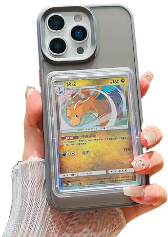 SUPRPETRIX Karten-/Foto-Display-Handyhülle für iPhone, TCG/Bild-Display, Top-Loader & Sleeves, kompatible Pokemon-Karten, Sport, einteilig, magisch (Grau, iPhone 15 Pro Max)