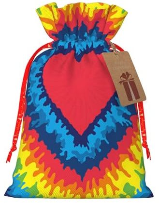 Jutebeutel mit Kordelzug in Herzform, Regenbogenfarben, mit Kordelzug, Geschenktüten für Hochzeit/Party/Festival/Aufbewahrung