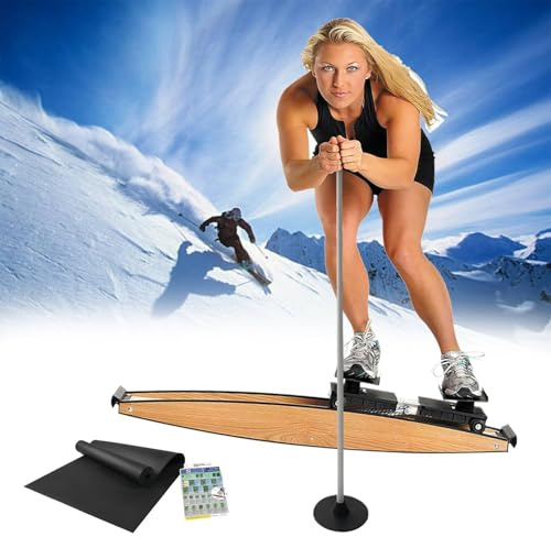 Skimaschine,Ski-Trainingsgerät für zu Hause,Skitrainer mit Skistöcken, Indoor-Ski-Trainings-Simulator, Ganzkörpertraining, Einstellbarer Widerstand, 150 kg Kapazität, für Hockey, Eislaufen