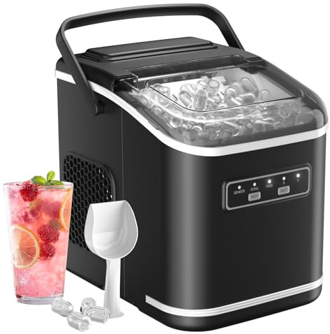Acmeenjoy Ice Maker Machine Countertop 9Cubes/6Min 12KG/24H Self-Cleaning | Quick Ice Ready, Portable Ice Cube Maker with Standing Scoop and Handle for Home/Kitchen/Party/Camping