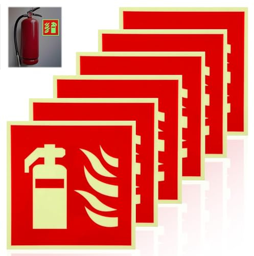 TENGWA 6 Stück Feuerlöscher Schild 15 X 15 cm PVC Nachleuchtend Selbstklebende Brandschutzschild Feuerlöscher Nachleuchtend Hinweisschild Rettungsschild für Haus Büro Krankenhaus
