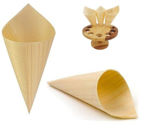 WATIIFUFU 50 Pièces Coupes Coniques en Bois Jetables Marron, Cônes Élégants et Biodégradables pour Glace, pour Événements de Restauration et Fêtes