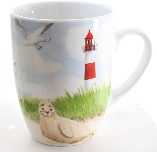 Dio Becher Küste mit Seehund, Möwe und Leuchtturm