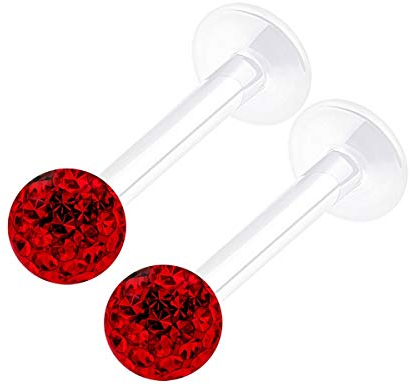 KJM FASHION 2 Stk Durchsichtig Bioflex Lippen 1.2mm 16gauge 8mm 3mm Ferido Kristall Kugel Snake Bite Vertical Labret Ohrringe Tragus Piercing Schmuck 2230