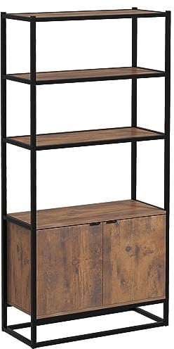 HOMCOM Scaffale Libreria in Stile Vintage con 3 Ripiani, 1 Armadietto in Legno e Telaio in Metallo Nero 76x33x162.5cm