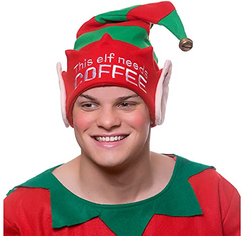Wicked Costumes Adult Christmas This Elf Needs Coffee Hat with Bell Santas Little Helper Fancy Dress Accessory Xmas (Coffee)