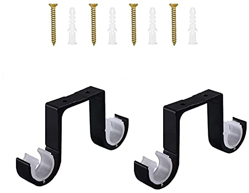 2 Pcs Support de Plafond Supports Noir Supports pour Barre Rideau Double -Support de Tringle à Rideau de Fixation au Plafond en alliage d'aluminium avec 4 Vis Tuyaux d'expansion