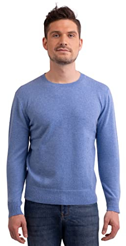 CASH-MERE.CH 100% Kaschmir Herren Pullover | Sweater Rundhalsausschnitt 2-fädig (Blau/Azure Blau, XXL)