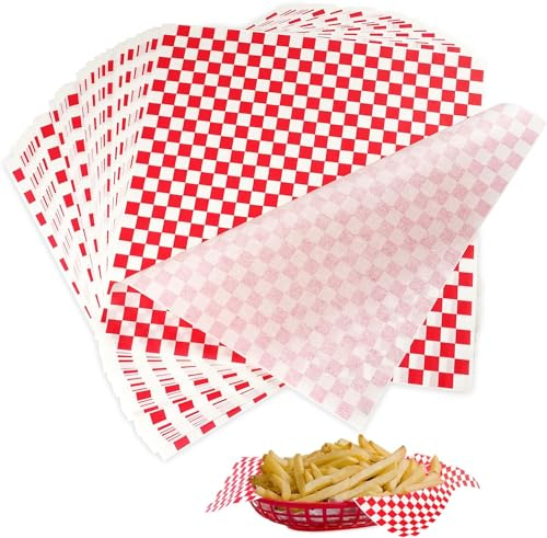 Fettbeständig Sandwichpapier, Karierte Lebensmittelverpackungspapiere Fettdichtes Papier karierte Lebensmitte Lwachspapier für Sandwich Fast Food Snacks Brot Hamburger Papier 100 Blatt