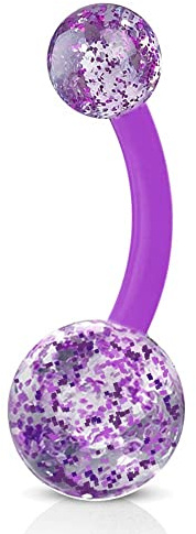 viva-adorno Bauchnabel Piercing Banane Barbell flexibel Kunststoff Glitzer Kugeln Acryl Z319