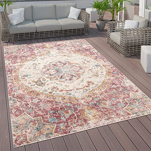 Tappeto a pelo corto per interni ed esterni, con design orientale in diversi colori e misure, Dimensione:80x150 cm, Colore:Rosa