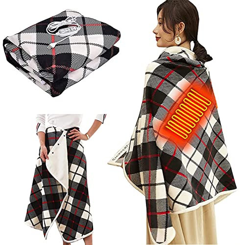 Eivdru Wireless Heated Blanket Shawl, Ultra-Soft Flannel Warming Cape - USB Portable Heated Blanket Blankets for Car, Office, Sofa, Chair, Machine Washable