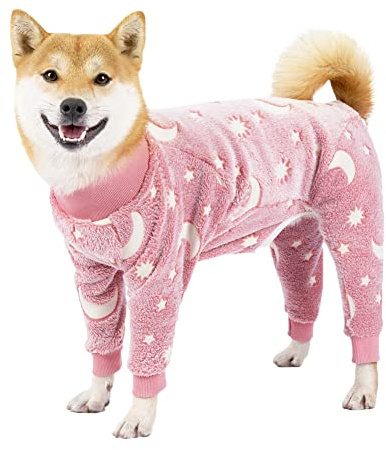 Hundepullover, Hunde-Sweatshirt, weiche Fleece Winterjacke, Warme Wintermäntel Pullover Fuzzy Welpen Kleidung Haustier-Pyjama, PJS-Hundeoverall für mittelgroße und große Hunde,Rosa,L