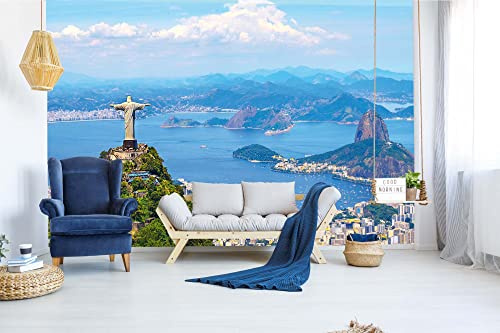 Vlies Fototapete BLICK AUF RIO DE JANEIRO 375 x 250 cm (inkl. Kleister) - Vlies Tapete, Wandtapete, Wandbilder - Tapete für Wohnzimmer Schlafzimmer, Büro, Küche - Montagefertig