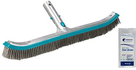 BAYROL BROSSE PAROI INOX 45CM INCURVÉE AVEC POILS EN ACIER INOXYDABLE | En ABS et Aluminium - Brosse pour piscines béton ou carrelées - Accessoire - Entretien de la Piscine + 10 Tests HPS OFFERTS 6en1