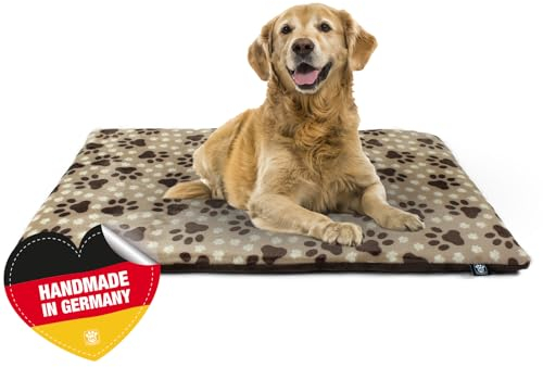 Made in Germany rutschfeste Hundedecke, Pfote Beige, 30x45cm, für kleine & große Hunde I Flauschige Hundedecke, waschbar, trocknergeeignet mit 4 cm Polster-Füllung