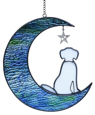 YT3 Studio Gedenkgeschenk für Hunde zum Verlust des Hundes, Beileidsgeschenk, Buntglas-Hundedekoration auf Mond, Fenster, Sonnenfänger, Haustier-Gedenkgeschenke, Beileidsgeschenk für Hundeliebhaber