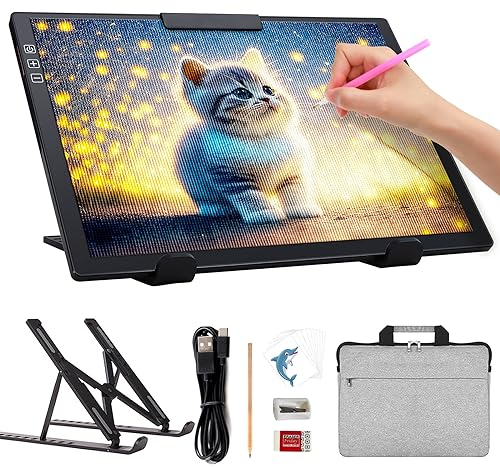 iVAOOZE Leuchttisch A4 mit Tasche/Ständer Wiederaufladbares ,Tragbares 6 Helligkeitsstufen & Stufenloses Dimmen lightpad mit 1500mAH Akku,leuchtplatte din a4 für Diamond Painting,Zeichnen,Skizzieren