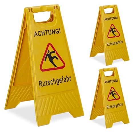 Relaxdays Panneau signalisation, Lot de 3, Pliable, Information sur Deux côtés, Sol Glissant, en Plastique, Jaune