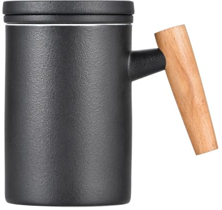 PASIVOLE Taza de Té de Cerámica con Infusor y Tapa, Mango de Madera Taza de Té de Hojas Sueltas de 350 ml para Uso en Casa y Oficina