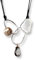 Graci8 necklace, silver necklace with black leather cord, silver & gold shapes with leopard print style droplet necklace for women. The Denise necklace.