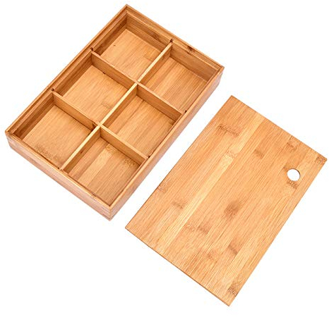 Epodmalx Pantry Storage Organizer Box-6 Divided Sections Decorative Holder for Cookies Baking Items, Oils, Juices, Spices,Packets