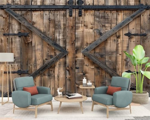Photo Wallpaper Wall Application Rustic Distressed Wood Barn Door Designer Photo Mural- 200x140 cm Wall Mural- for Living Room Bedroom Home Decoration