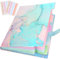 Fächermappe, ästhetische Ordner für die Schule, Akkordeon-Ordner, ästhetischer Ordner mit Etiketten, 5 Taschen, wichtige Dokumentenmappen für Schule, Büro, Zuhause (Cyan Gold)