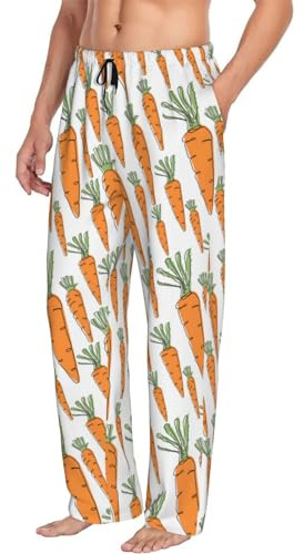 Novastar Mens Pajama Pants Bottoms With Pockets- Carrot Vegetable Pattern Soft Mens Pj Pants, Comfy Men Lounge Pants, Black, Large