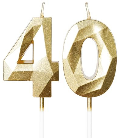 mciskin Gold 40th Birthday Candles, 3D Number 40 Candles for Cake, Women Men 40th Birthday Decorations,Pearl Gold Candle Cake Topper Decorations for Birthday Party Weddings Anniversary Supplies