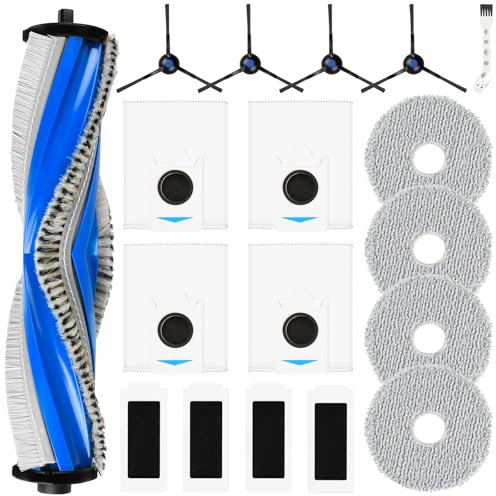 18 Stück Zubehör für Ecovacs Deebot T30S Combo / T30S Combo Complete Saugroboter, 1 Hauptbürste 4 Staubbeutel 4 Wischtücher 4 Filter 4 Seitenbürsten 1 Reinigungsbürste