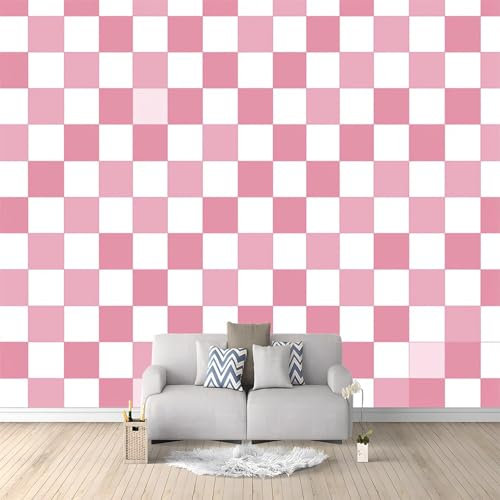 Photo Wallpaper Light Pink Checkered Pattern 250x175 cm Non-Woven Wall Mural, 3D Wallpaper Roll Mural, Moderne Living Room Bedroom Art Poster Mural Wallpaper