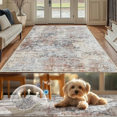 TOPICK Teppich Fußmatte Waschbar Fussmatte Innen Außen Modern Abstrakte Teppich Dünner Antibakterieller Faltbar rutschfest Türmatte für Haustür Eingangs Küche Flur Schlafzimmer 90x150cm Braun