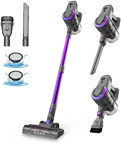 Aspirateur Balai sans Fil N300, 25KPa & 2 Vitesses, Aspirateur sans fil 175W, Aspirateur Léger, 50Min Autonomie, 6 en 1 Aspirateur Balai sans Sac pour Les Poils d'animaux, Tapis, Canapé, Voiture