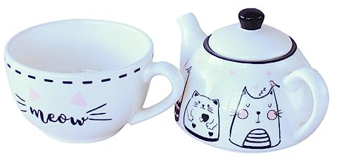 Ciieeo Juego De Tetera Con Forma De Gato Romántico Par De Teteras Decorativas Elegante Juego De Té De Cerámica Para El Hogar.