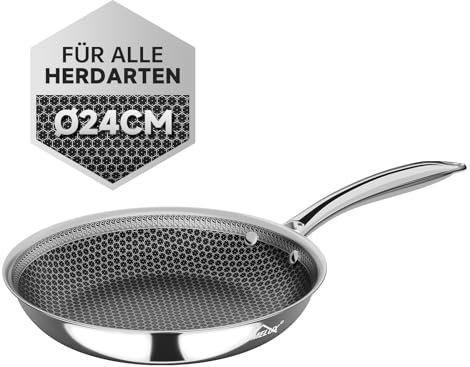 HOMELUX Pfanne Bratpfanne 24cm Edelstahlpfanne Beschichtete Pfanne, Wabenpfanne Mit Edelstahlboden,Pfanne Induktion für Alle Herdarten,Frying Pan Kratzfest,Backofengeeignet,Spülmaschinenfest
