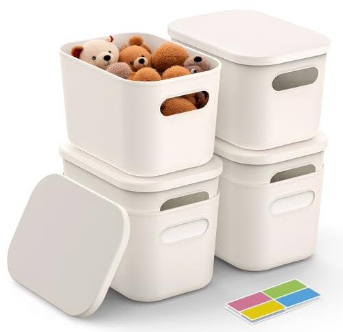 johgee 6er-Set Aufbewahrungsbox mit Deckel, Kunststoff Aufbewahrungsboxen, Stapelbare Ordnungsboxen Aufbewahrung, Aufbewahrungskorb für Regal, Küche, Schlafzimmer, Schrank, Badezimmer(Weiß)