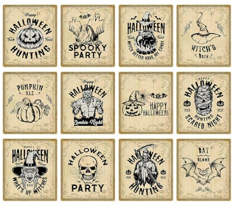Qiantull Pack of 12 Halloween Bottle Labels, Wine Bottle Stickers, Halloween Wine Bottle Labels, Drinks Stickers, Wine Bottle Labels, Self-Adhesive Stickers for Halloween Party Set 2#