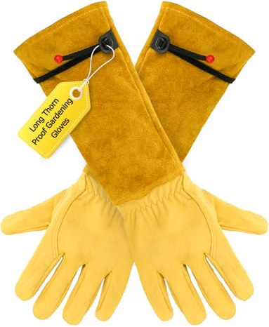 Mellbree Long Thorn Proof Gardening Gloves, Leather Gardening Gauntlets | Leather Gauntlets | Forearm Protection | Heavy Duty | Women's Fit