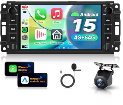 VECHTEL 4G+64G Android 15 Radio Coche para Jeep Wrangler Grand Cherokee Compass/Dodge Journey Caliber/Chrysler 300C Sebring, 7'' Pantalla con Carplay Android Auto GPS Wi-Fi USB/Tipo-C Bluetooth FM RDS