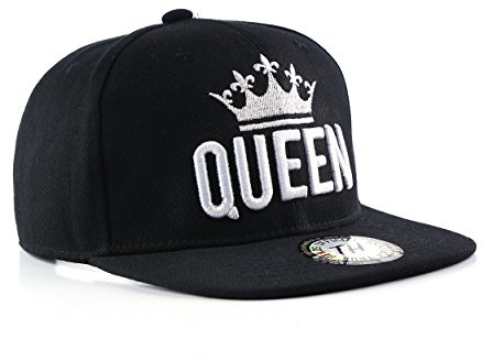 True Heads Queen Snapback Black Baseball Cap – Women’s Hip Hop Style Flat Peak Adjustable Hat, Urban Streetwear with Royal Crown Embroidery Design Gift for Ladies, Girls & Teens