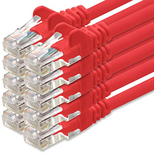 1aTTack.de 5m Cavo di Rete Rosso - 10x - Cat.6 Ethernet Gigabit LAN RJ45 10 100 1000 Mbit s - Cavo Patch UTP Compatibile con Cat.5 Cat.5e Cat.7 Cat.8 - Rosso - 10x - 5m