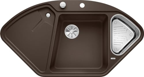 BLANCO DELTA II-F | Granitspüle aus SILGRANIT cafe | Einbauart: Flächenbündig | Hauptbecken links | für 80 cm breite Unterschränke | Eckspüle | Ergonomische Anordnung vom Arbeitsbereich