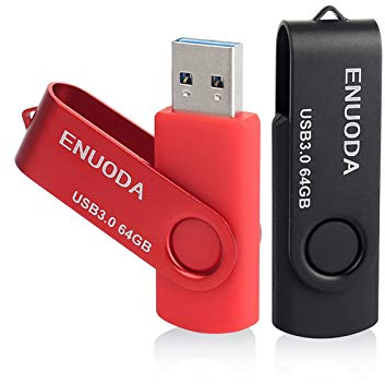 ENUODA Lot de 2 Clé USB 64 Go USB 3.0 Flash Drive Stockage Rotation Disque Mémoire Stick (Rouge Noir)