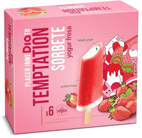 DIA TEMPTATION helado de yogur sabor fresa y frambuesa caja 6 uds 312 gr