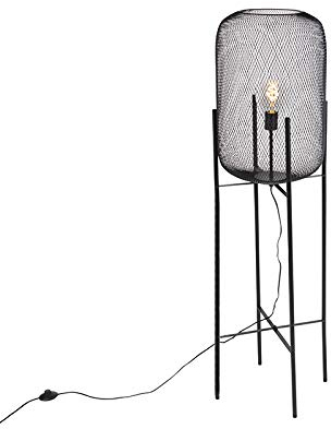 Qazqa bliss_mesh - Lampadaire - 1 lumière - H 1350 mm - Noir - Moderne - éclairage intérieur - Salon I Chambre