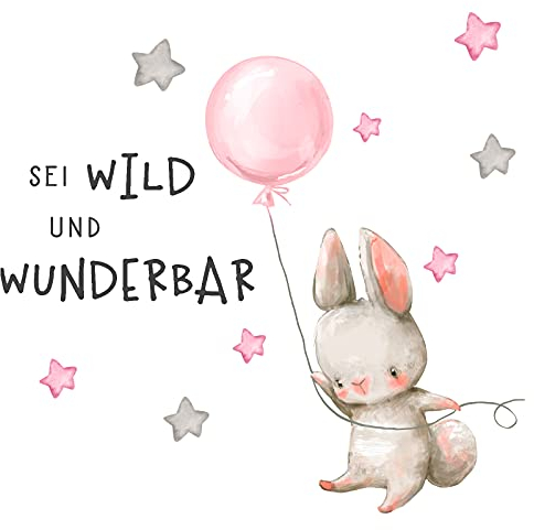 Little Deco Aufkleber Spruch sei wild & Hase I Wandbild 118 x 81 cm (BxH) I Luftballon Wandtattoo Kinderzimmer Mädchen Tiere Wandbilder Deko Babyzimmer Kinder DL315