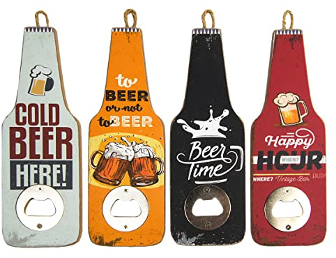 CAPRILO. Lote de 8 Decorativos Abridores de Madera Botellas Cervezas. Surtidos. Recuerdos. Destapadores. Regalos Originales.Detalles de Bodas, Comuniones, Bautizos, Cumpleaños. 20 x 7 x 0,90 cm